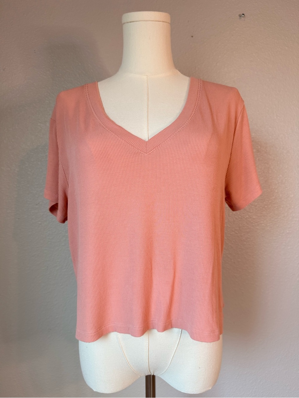 American Eagle Soft & Sexy Ribbed V-Neck Tee Light Pink Size Small